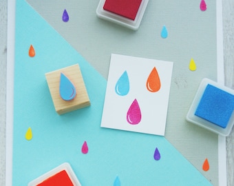 Raindrop Rubber Stamp -  Weather Rubber Stamp - Water Stamper - Rain Drop -  Storm Cloud - Gift for Cloud Lover - Sky - Cloudy - Rainy Day