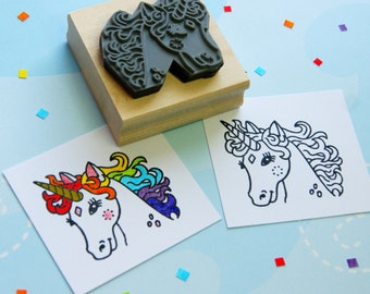 Unicorn Rubber Stamp - Pretty Unicorn Colouring In Rubber Stamp  - Stocking Stuffer - Unicorn Gift - Gift for Unicorn Lover - Horse Stamper