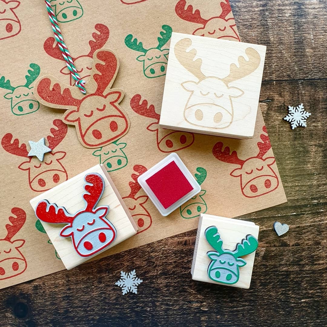 Moose Rubber Stamp - 2x2 Inch Wood Mounted Stamp For Crafts, Cards & Scrapbooking - View #6