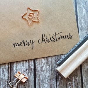 Merry Christmas Calligraphy One Line Rubber Stamp - Stocking Stuffer Filler - Christmas Gift - Craft - Christmas Card