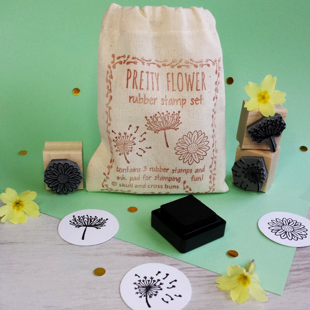 Pretty Flower Rubber Stamp Set - Floral Rubber Stamp - Dandelion Rubber ...