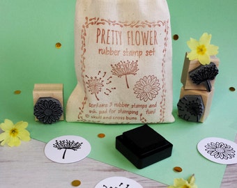 Pretty Flower Rubber Stamp Set - Floral Rubber Stamp - Dandelion Rubber Stamp - Daisy Rubber Stamp - Queen Anne's Lace Rubber Stamp