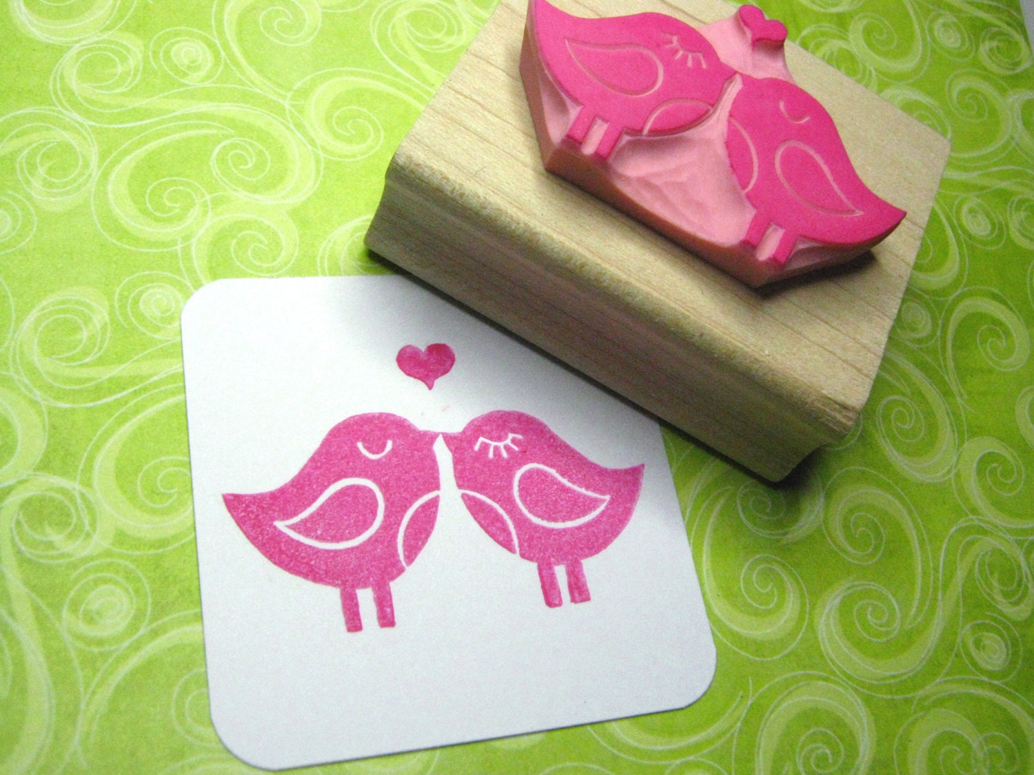 Bird Stamp Love Birds with Heart Stamper Wedding Gift