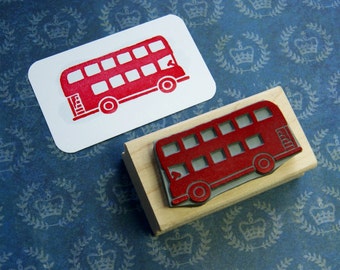 London Bus Rubber Stamp - London Transport - Red Bus Rubber Stamp - Gift for Boys - London Wedding - London Stationery - British Stamper
