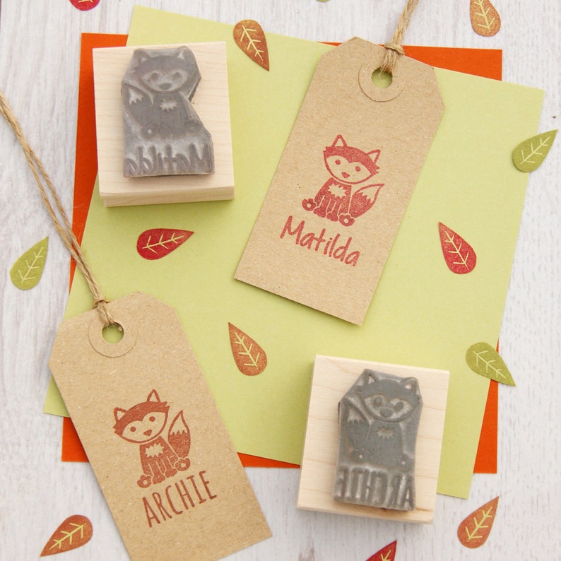 Personalised Children's Fox Rubber Stamp Personalized Stamp Personalized Gift Custom Rubber Stamp Fox Gift Gift for fox lover image 1