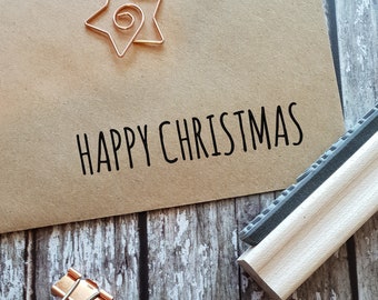 Happy Christmas Large Skinny Font Rubber Stamp