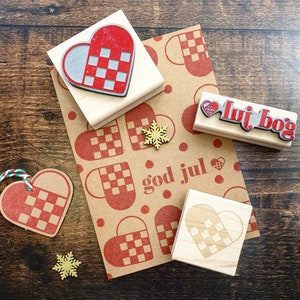 Christmas Scandi Woven Heart and God Jul Rubber Stamps