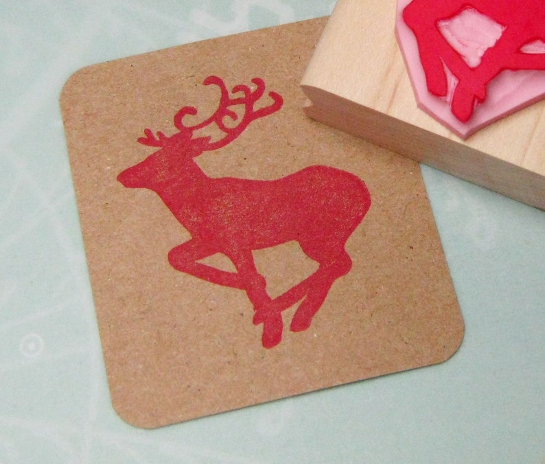 Christmas Gift Moose Festive Christmas Stamp Stocking Stuffer Gift for Crafter Stag Stamper Large Reindeer Rubber Stamp