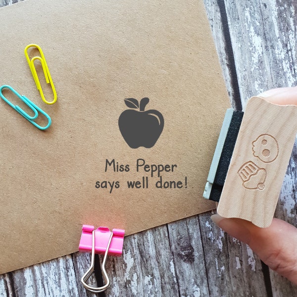 Personalised Apple Teacher Rubber Stamp -  Personalized Teacher Stamper - Teacher Present - Gift Teacher Appreciation - Teaching Supplies
