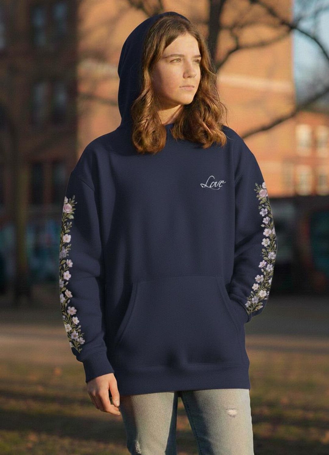 Wildflower Sleeve Girls Hoodie, Flower Jumper Top, Floral Sweatshirt ...