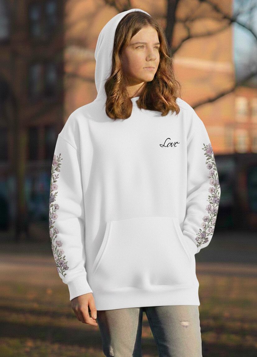 Wildflower Sleeve Girls Hoodie, Flower Jumper Top, Floral Sweatshirt ...
