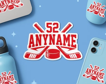 Custom Player Name Hockey Sticker, Personalized Hockey Name And Number Team Sports Waterproof Sticker for Laptop, Water Bottle, Gift, Helmet