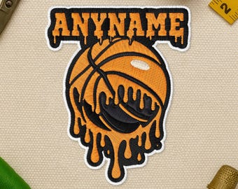 Custom Basketball Drip Patch, Personalized Basketball Sports Ice Cream Dripping Embroidered Patch Applique for Clothes Hats Backpacks