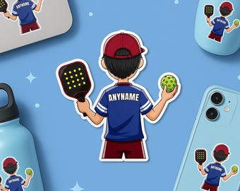 Custom Pickleball Player Name Sticker, Personalized Pickleball Paddle and Ball Player Sport Vinyl Sticker Laptop Decal Gifts for Her Him