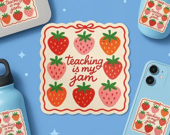 Teaching Is My Jam Sticker, Cute Coquette Teacher Appreciation School Teachers Life Waterproof Vinyl Stickers Die-cut Laptop Gifts Her Him