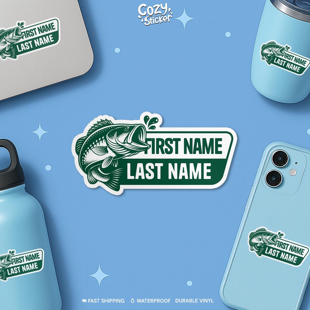 Custom Fishing Name Transparent Sticker, Personalized First and Last ...