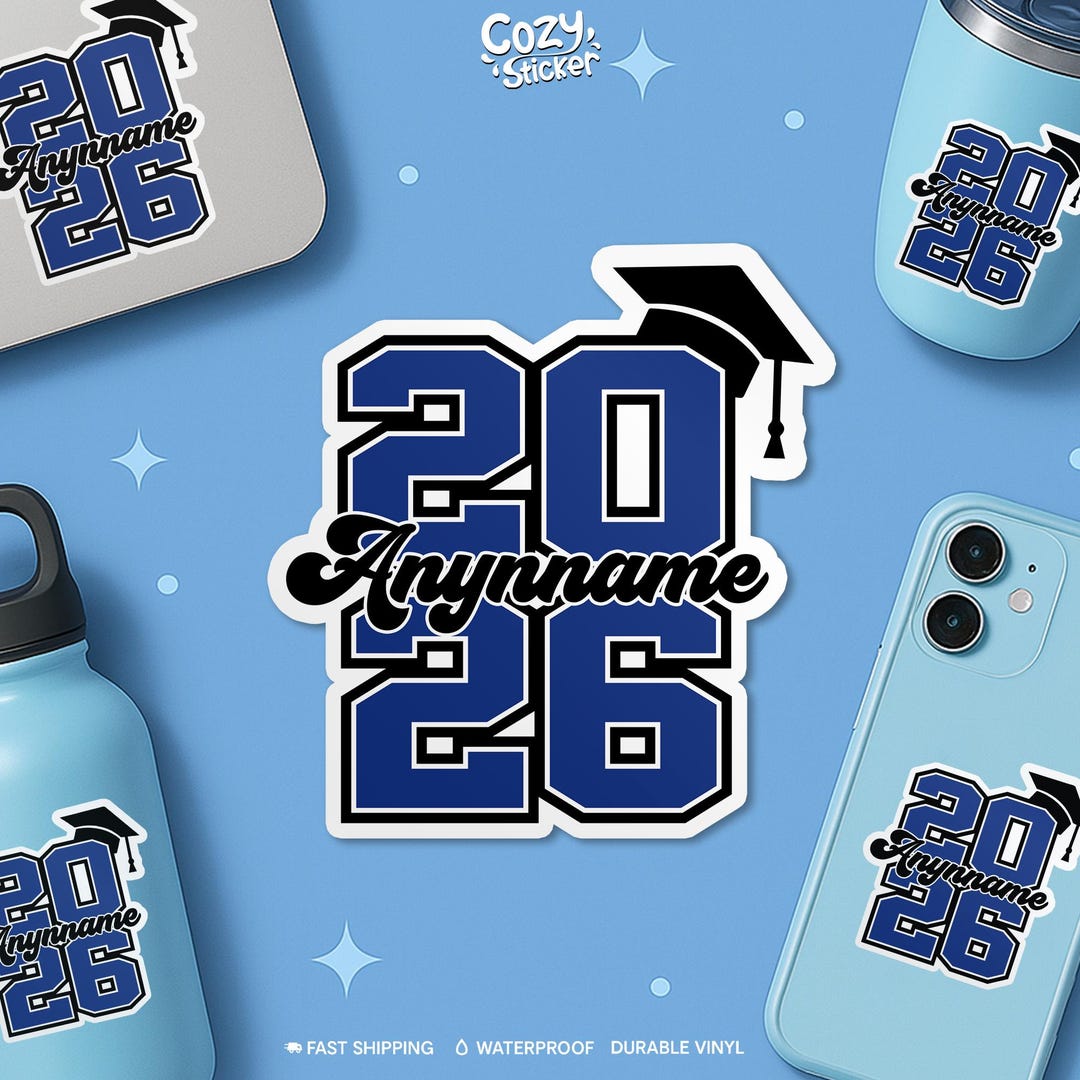 Graduation Name Sticker, Personalized Senior Collage Name Grad Cap Class Of 2026 Vinyl Sti