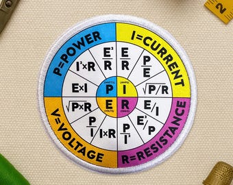 Parche de la ley de Ohm, parche bordado de rueda de la ley de Ohm, diagrama de parche, gráfico escolar de ingeniero eléctrico, apliques para ropa, sombreros y mochilas.