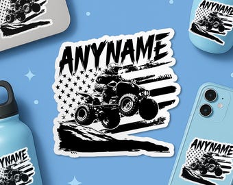 Custom ATV Rider Sticker, Personalized Name Four Wheeler, Off-Road Adventure Sticker for Laptop Water Bottle Gift For Him Her