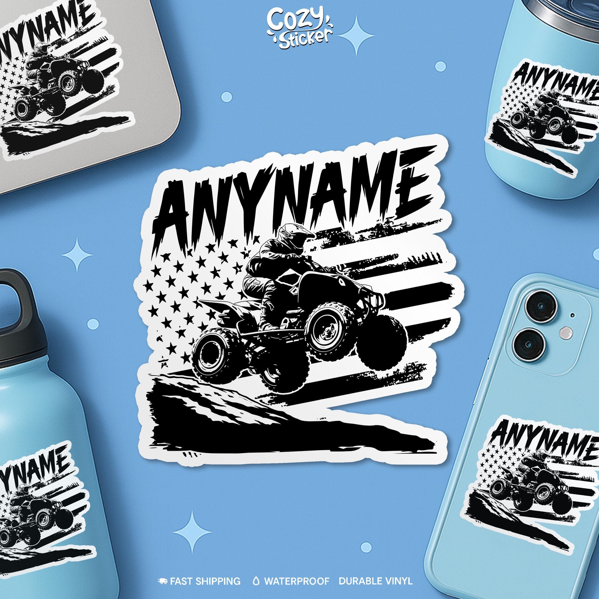 Custom ATV Rider Sticker, Personalized Name Four Wheeler, Off-road ...