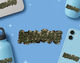 Custom Vintage Camo Name Sticker, Personalized Camouflage School Boys Name Sticker for Laptop Water Bottle Gift For Him Her