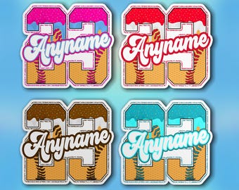 Custom Sports Name Number Sticker, Personalized Baseball Mom Ice Cream Drip Sprinkle Vinyl Sticker Water Bottle Gifts for Her Him