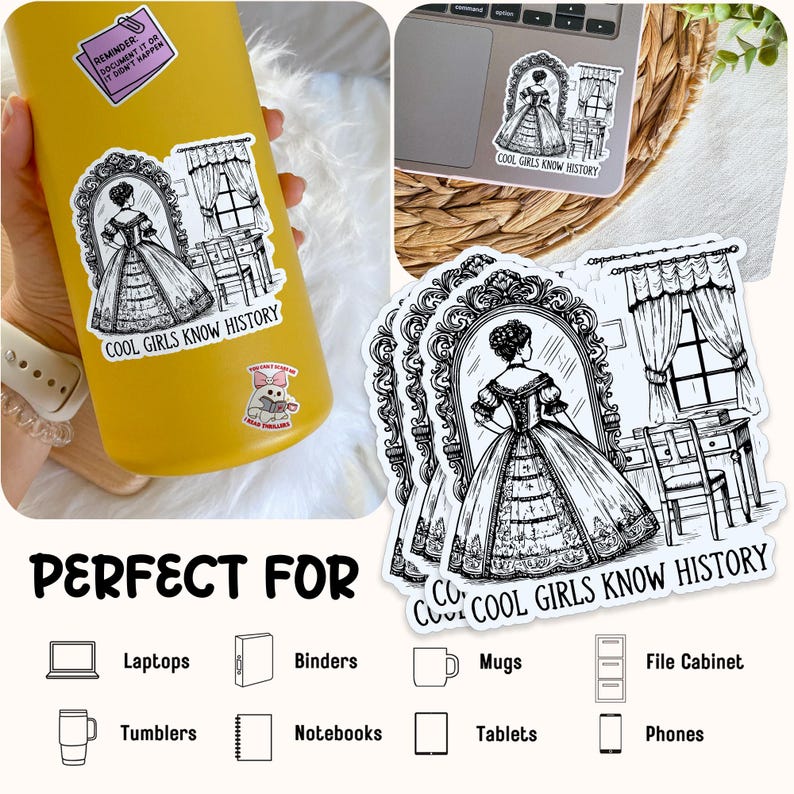 Cool Girls Know History Sticker, History Major, Social Study, Bookish Kindle Waterproof Vinyl Stickers, Laptop, Water Bottle, Kindle Gifts image 3