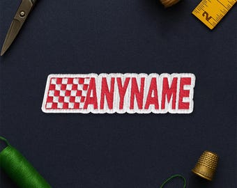 Custom Racing Name Patch, Personalized Racing Car Motorsport Checkered Flag Embroidered Patch Applique for Clothes Hat Backpack Shirt