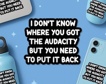 I Don't Know Where You Got the Audacity Sticker, Funny Sarcastic Decal, Sassy Humor Vinyl Sticker for Laptop, Water Bottle, Gift for Friend