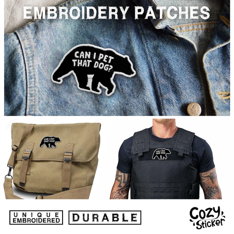 Can I Pet That Dog Embroidered Patches, Funny Black Bear Dawg Patch Funny Meme Viral Patches Applique for Clothes Hats Backpacks Clothing bild 2