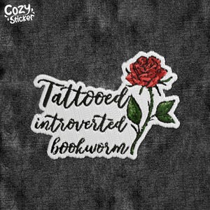 Tattooed Introverted Bookworm Patch, Bookish Booktok Booknerd Kindle Embroidered Patches Funny Patch Applique for Clothes Hats Backpack Gift