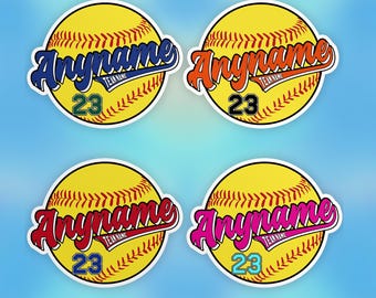 Personalized Softball Mom Team Name Number Sticker, Custom Softball Sports Name Vinyl Sticker Laptop Decal Water Bottle Gifts for Her Him
