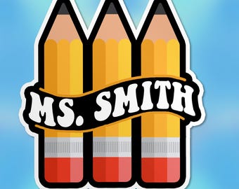 Custom Teacher Name Sticker Personalized Pencil Teacher Back To Stickers Teacher Gift Waterproof Vinyl Stickers Laptop, Kindle Gifts Teacher