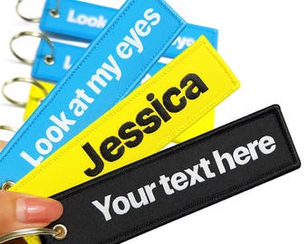 Custom Name Keychain – Personalized Embroidered Tag, Unique Text Keyring Gift, Fabric Label for Backpack, Luggage, or Team Accessories