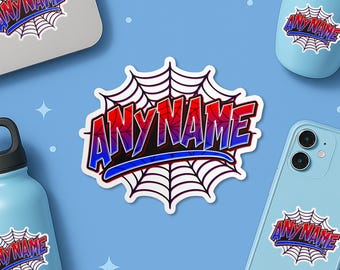 Pegatina personalizada con nombre de araña, superhéroe genial, impermeable, para niños y niñas, para portátil, botella de agua, regalo y casco.