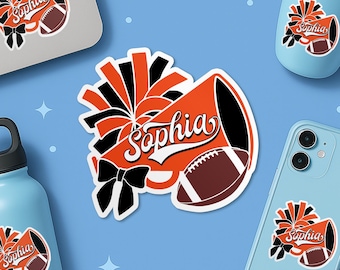 Custom Cheerleader Name Sticker, Personalized Cheerleader Basketball Soccer Baseball Football Sports Sticker for Laptop Water Bottle Gift