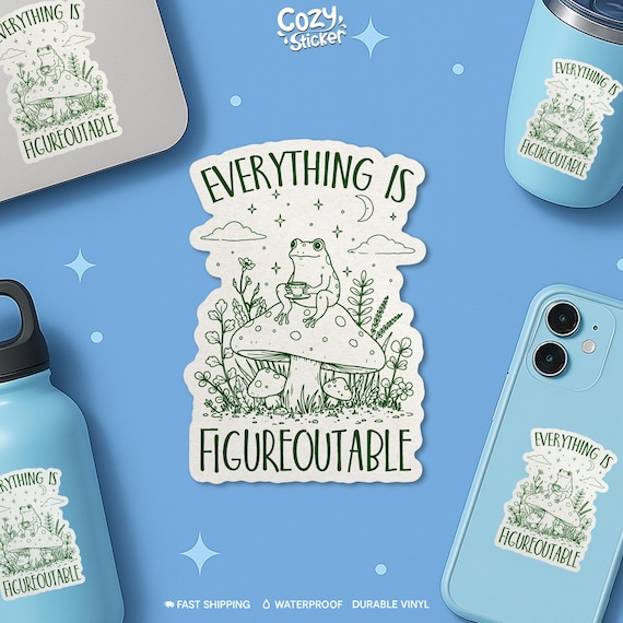 Everything Is Figureoutable Sticker, Mental Health, Retro Frog, Motivation Stickers Waterproof Vinyl Stickers Die-cut Laptop