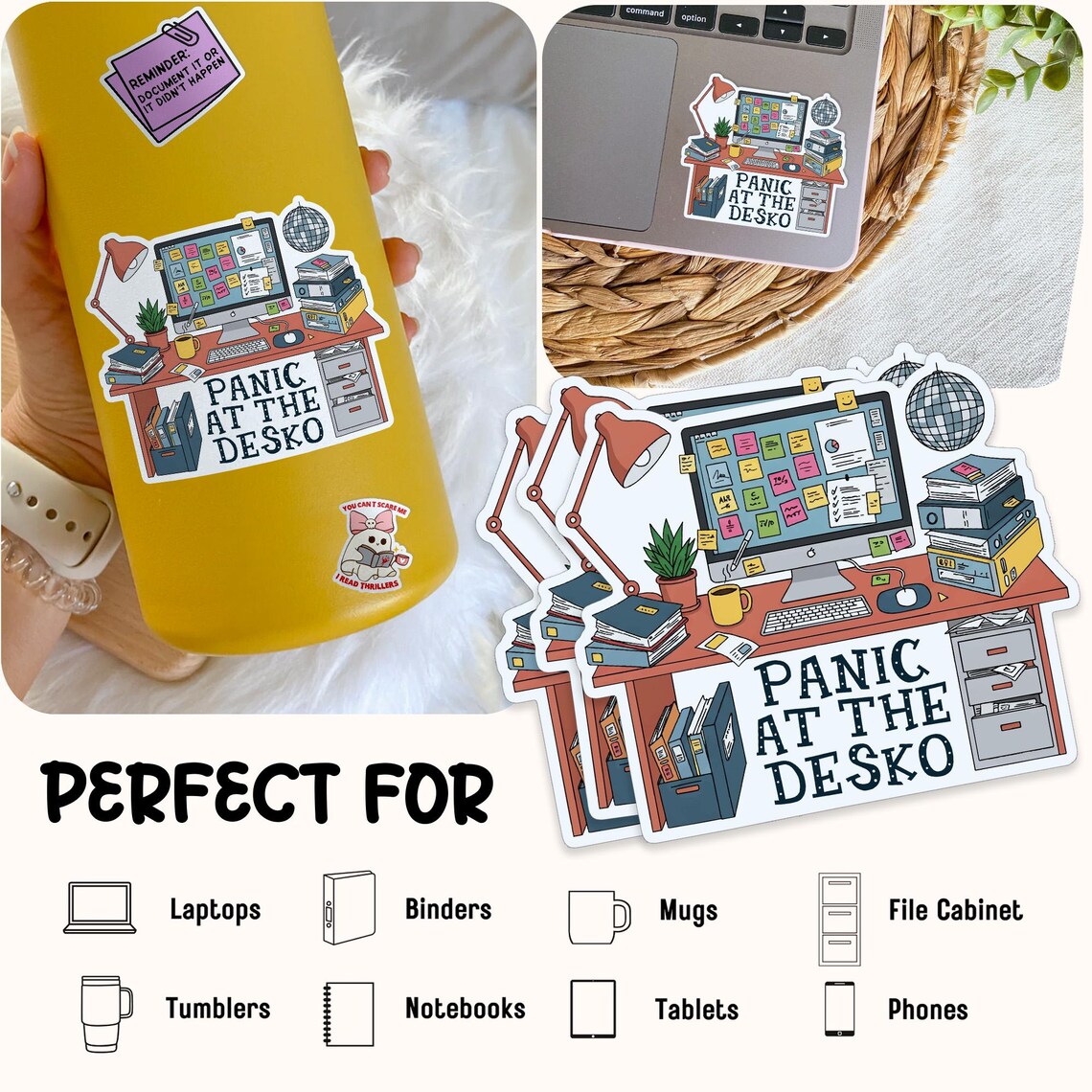Panic at the Desko Sticker, Funny Workplace Sarcastic Work Humor ...
