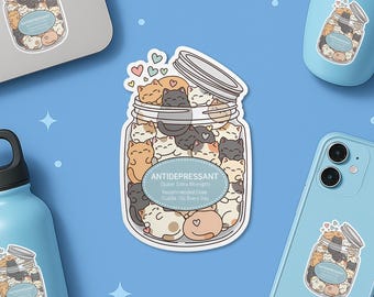 Antidepressant Super Extra Strength Sticker, Mental Health Animal Cat Mom Lover Waterproof Sticker Die-cut for Laptop Gift Water Bottle