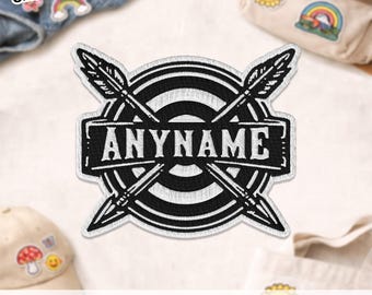 Patch nom personnalisé tir à l'arc, texte personnalisé Archer arc flèche chasse écusson brodé applique pour vêtements chapeau sac à dos veste chemise sac
