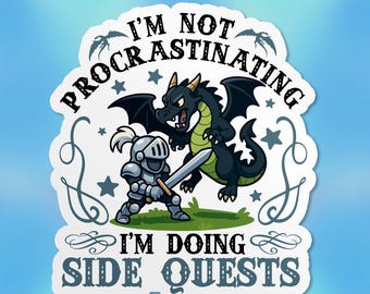 Sticker Je ne procrastine pas, je fais des quêtes secondaires, dragon TDAH Adventure Gaming Gamer Sticker vinyle imperméable bouteille d'eau cadeau Kindle
