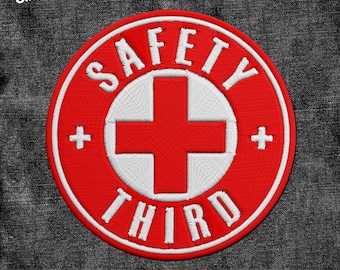 Safety Third Patch Life Circle Box Funny Hard Hat Tool Worker Work Humor Sarcastic Blue Collar Patches Applique for Clothes Hats Backpacks