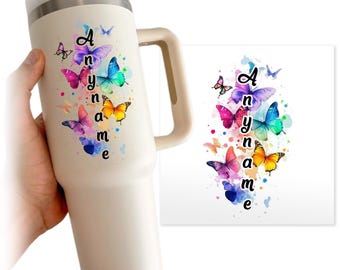 Custom Watercolor Butterfly Name Transparent Sticker, Personalized Aesthetic Names Sticker for Laptop Water Bottle Helmet Notebook Phone