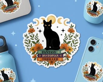 Autocollant FDT subtil, lune céleste Halloween livre floral politique chat noir libéral démocrate autocollant découpé imperméable pour ordinateur portable cadeau