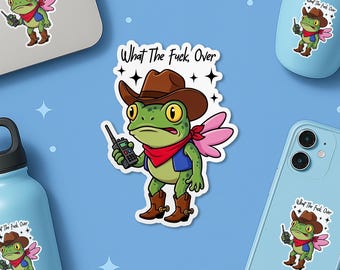 Pegatina "Qué carajo con la rana", meme sarcástico, introvertido, descarado y con ansiedad por salud mental para portátil, regalo para ella, él, adultos y niños.