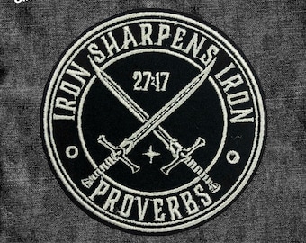 Iron Sharpens Iron Patch Proverbs 2717 Embroidered Patches, Bible Christians Patch Applique for Hats Backpacks Jackets Gifts for Her Him