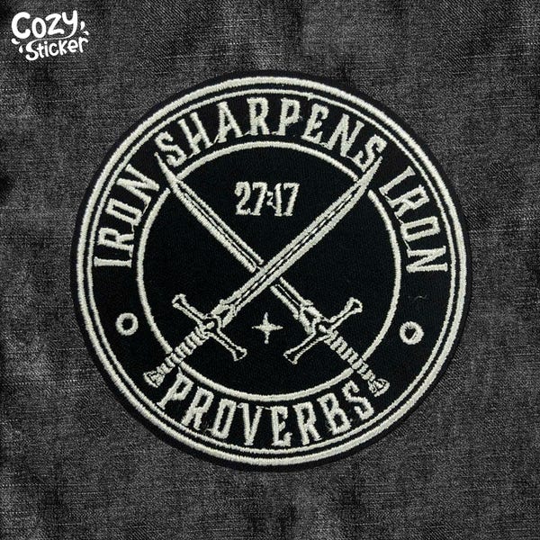 Iron Sharpens Iron Patch Proverbs 2717 Embroidered Patches, Bible Christians Patch Applique for Hats Backpacks Jackets Gifts for Her Him