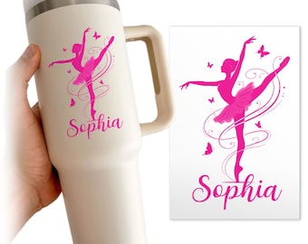Custom Ballet Name Transparent Sticker, Personalized Cute Butterfly Dancer Sticker for Laptop Water Bottle Helmet Notebook Phone
