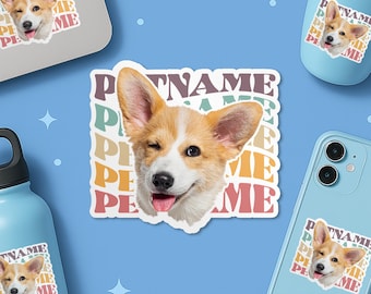 Custom Pet Photo Sticker, Personalized Dog Cat Photo Face Portrait With Name Waterproof Vinyl Die-Cut Laptop Water Bottle Tumbler Kindle