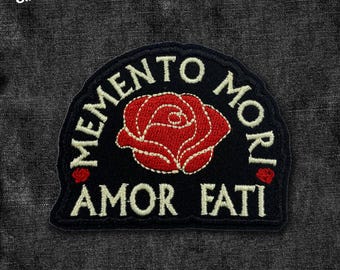 Parche con cita estoica "Amor Fati", "Memento Mori Amor Fati", parches bordados vintage de rosas para ropa, sombreros, mochilas y ropa.